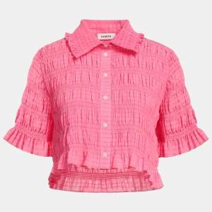 Sandro Pink Smocked Crepe Button Front Blouse S