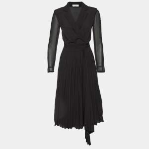 Sandro Black Crepe Pleated Midi Dress XS