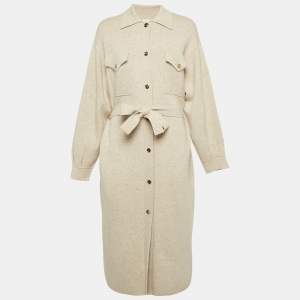 Sandro Beige Rib Knit Belted Long Cardigan M