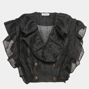 Sandro Black Linen Blend Folie Ruffled Crop Top M