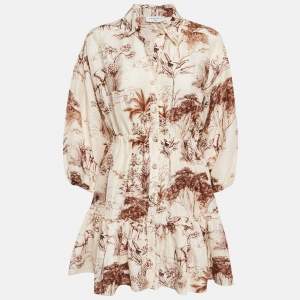 Sandro Brown Safari Style Print Button Front Mini Dress M