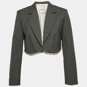 Sandro Grey Crystal Embellished Wool-Blend Crop Blazer S