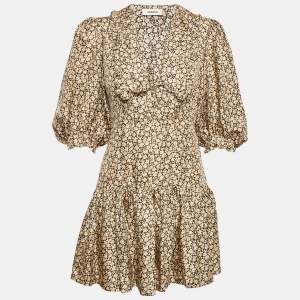 Sandro Cream/Black Flowering Print Silk Chelsea Collar Mini Dress S