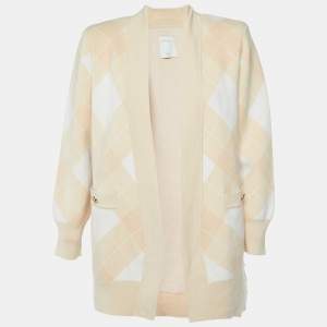 Sandro Beige Glenda Argyle Wool Knit Cardigan L
