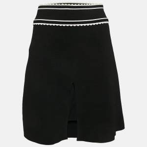 Sandro Black Jersey Contrast Trimmed Front Cut Short Skirt M