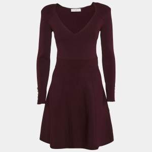 Sandro Burgundy Knit Otane Pearly Cuff Fit & Flare Dress M