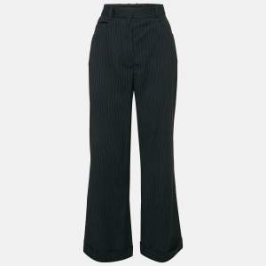 Sandro Navy Blue Pinstripe Herringbone Trousers L