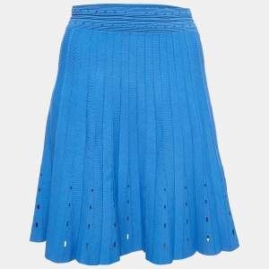 Sandro Blue Knit Pleat Effect Mini Skirt M