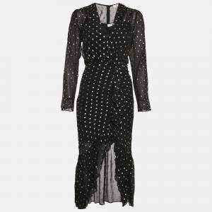 Sandro Black Loona Polka Dots Fil-coupe Chiffon Midi Dress XS