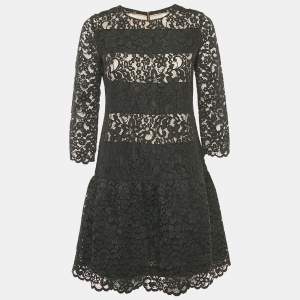 Sandro Black Lace Sheer Pleated Mini Dress S