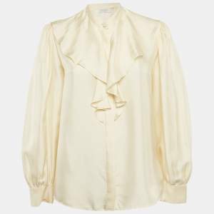 Sandro Cream Silk Ruffled Button Front Blouse M