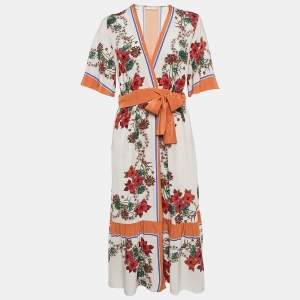Sandro Multicolor Floral Print Silk Wrap Dress S