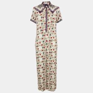 Sandro Cream Floral Print Crepe Button Front Jumpsuit L