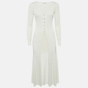 Sandro Off-White Rib Knit Cotton Blend Button Front Midi Dress M
