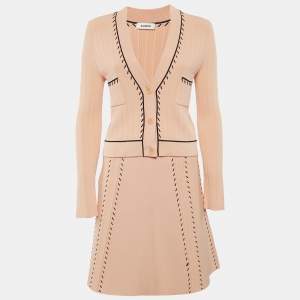 Sandro Peach Contrast Stitch Stretch Knit Eglantine Skirt and Cardigan Set S/M