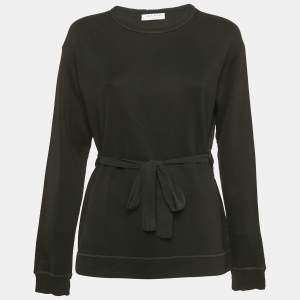Sandro Black Knit and Satin Waist Tie-Up Detail Top M