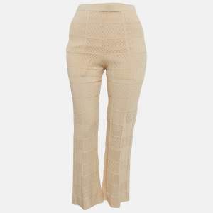 Sandro Cream Pointelle Knit Flared Pants L