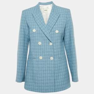Sandro Blue Tweed Double Breasted Blazer M
