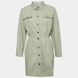 Sandro Green Gabardine Cotton Button Front Coat L