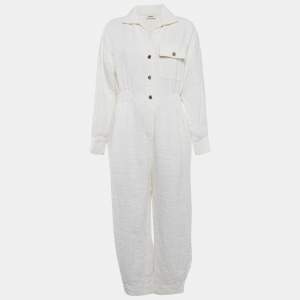 Sandro White Seersucker Long Sleeve Jumpsuit M