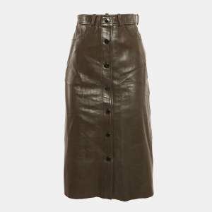 Sandro Brown Leather Buttoned Midi Skirt S