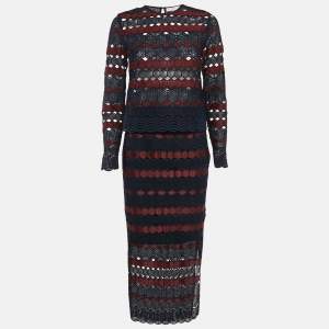 Sandro Blue/Burgundy Guipure Lace Skirt and Top Set S