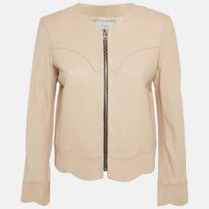 Sandro Beige Leather Zip-Up Jacket M