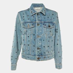 Sandro Blue Denim Mirror Studded Button Front Jacket S