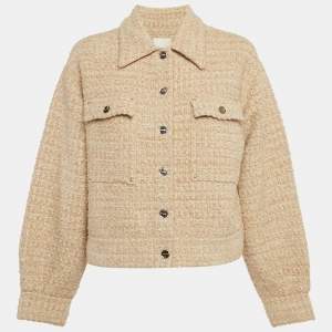 Sandro Beige Bernadette Tweed Trucker Jacket M