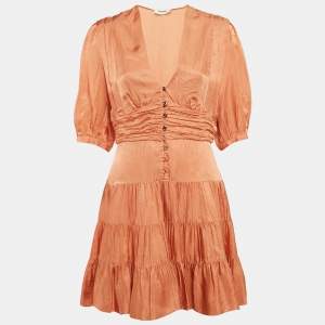 Sandro Orange Crepe Tiered V-Neck Mini Dress M