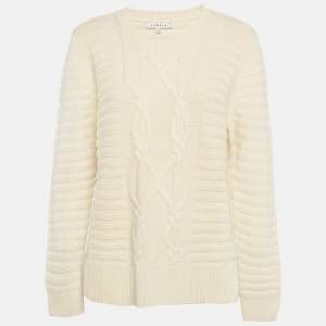 Sandro Cream Cable Knit Crewneck Sweater L