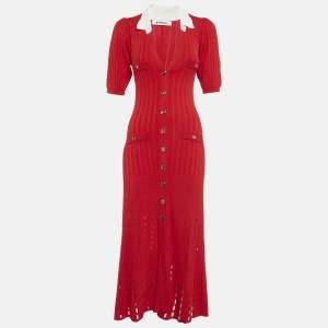 Sandro Red Stretch Knit Cut-Out Midi Dress S