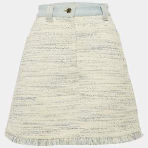 Sandro Blue Denim Tweed Fringed Short Skirt XL