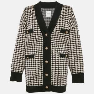 Sandro Black/Off White Houndstooth Knit Cardigan L