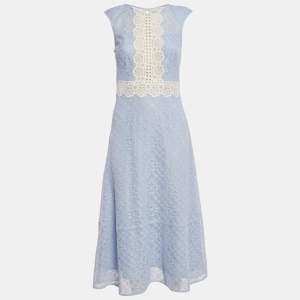 Sandro Blue Corded Lace Semi Sheer Midi Dress M