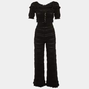 Sandro Black Crochet Knit Crop Top & Pants Set S