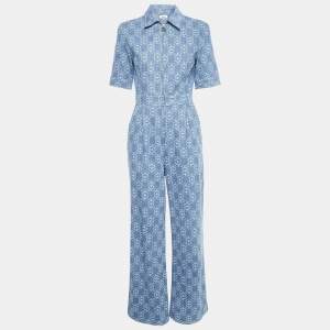 Sandro Blue Monogram Print Denim Jumpsuit S