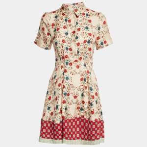 Sandro Pink Beige Floral Print Silk Open Back Mini Dress S
