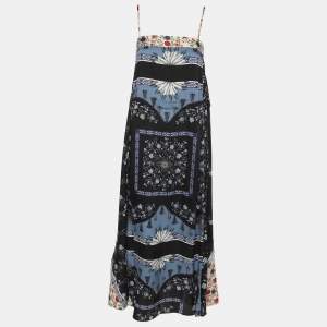 Sandro Multicolor Polyester Niels Mixed Media Print Maxi Dress S