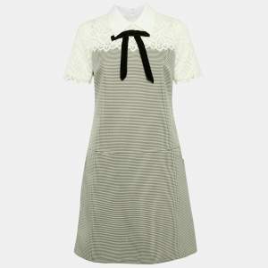 Sandro Black/White Houndstooth and Lace Emine Mini Dress M