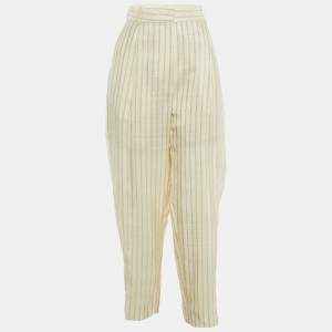 Sandro Ecru Striped Canvas Straight Leg Pants L