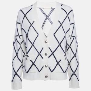 Sandro White Diamond Knit Metal Embellished Cardigan M 