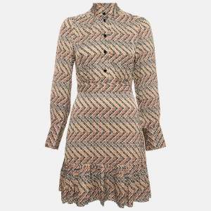 Sandro Multicolor Logo Print Satin Flounce Mini Dress XS