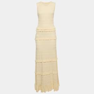 Sandro Cream Ruffled Knit Maxi Dress L