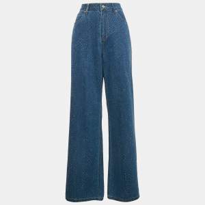 Sandro Blue Studded Denim Wide Leg Jeans S Waist 28"