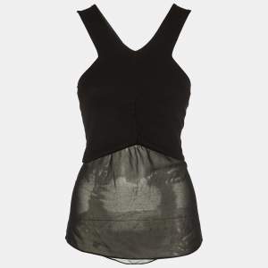 Sandro Black Knit & Chiffon Halter Neck Top S
