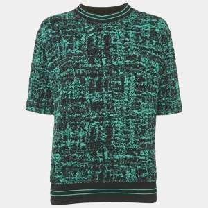 Sandro Green/Black Textured Abstract Knit Top S