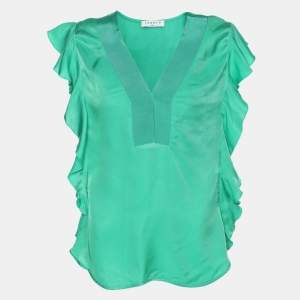 Sandro Green Crepe Viscose Ruffled Detail Top L