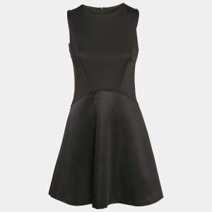 Sandro Black Jersey and Textured Crepe Mini Dress S