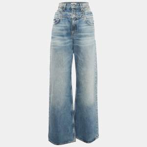 Sandro Blue Blue Layered Waist High Rise Wide Leg Jeans S Waist 24"